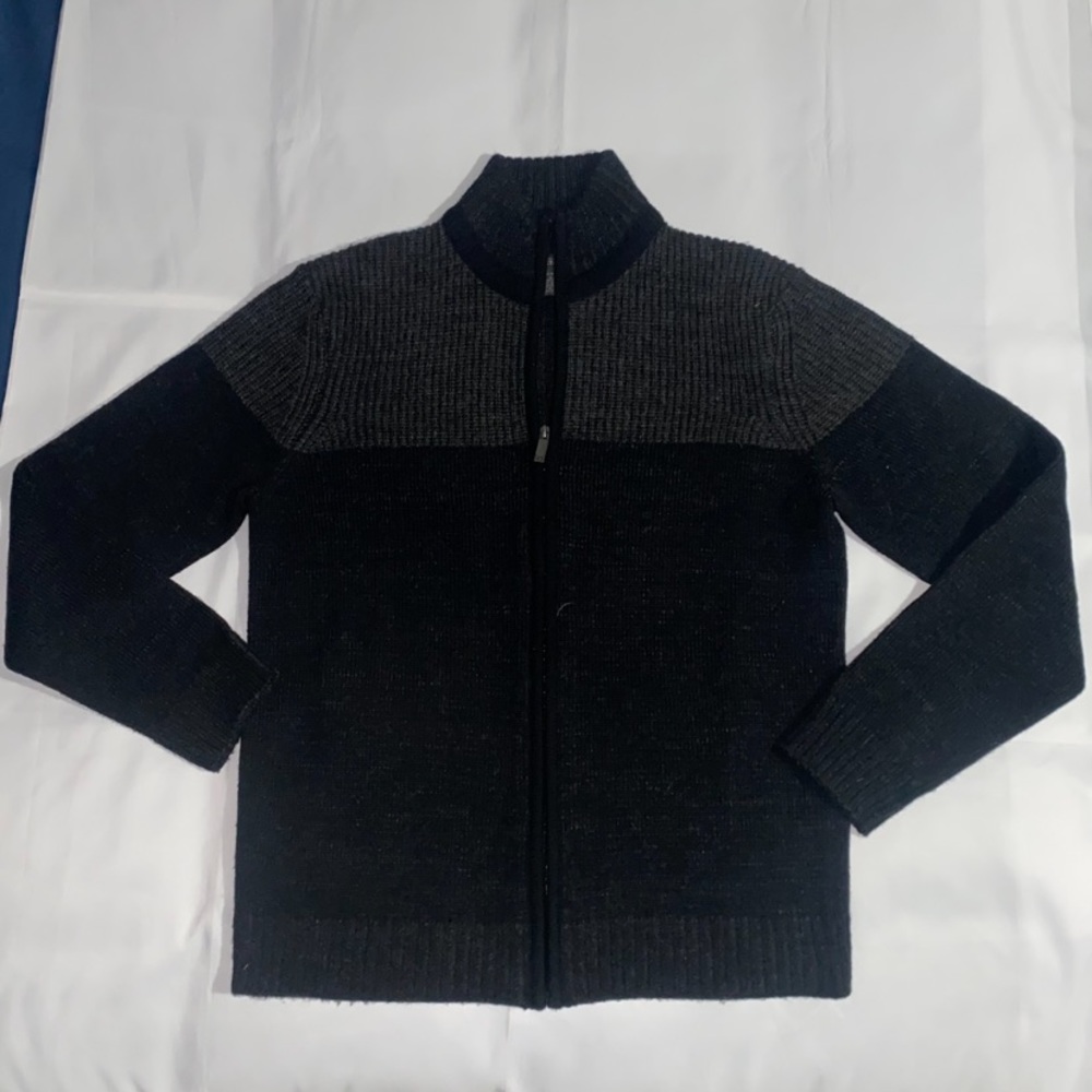 Kenneth Cole Reaction Acrylic Wool Blend Full Zip Mock Neck Black & Gray Sweater